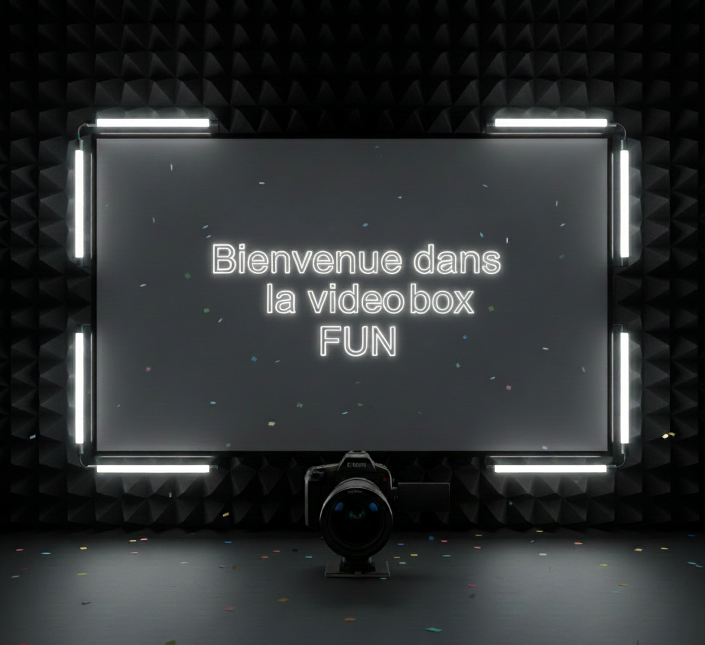 Photo de l'écran à l'intérieur de la vidéo box fun souhaitant la bienvenue
