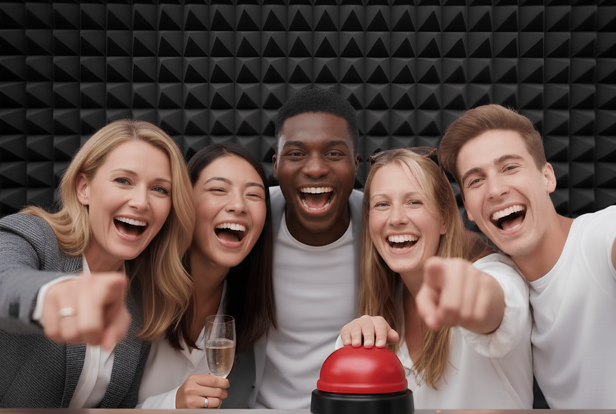 Photo de personnes en train de participer à des questions avec un buzzer pour une animation de team building