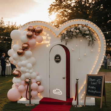 Vidéo Box en forme de cœur pour mariages et événements festifs, idéale pour recueillir des messages vidéo d’invités.